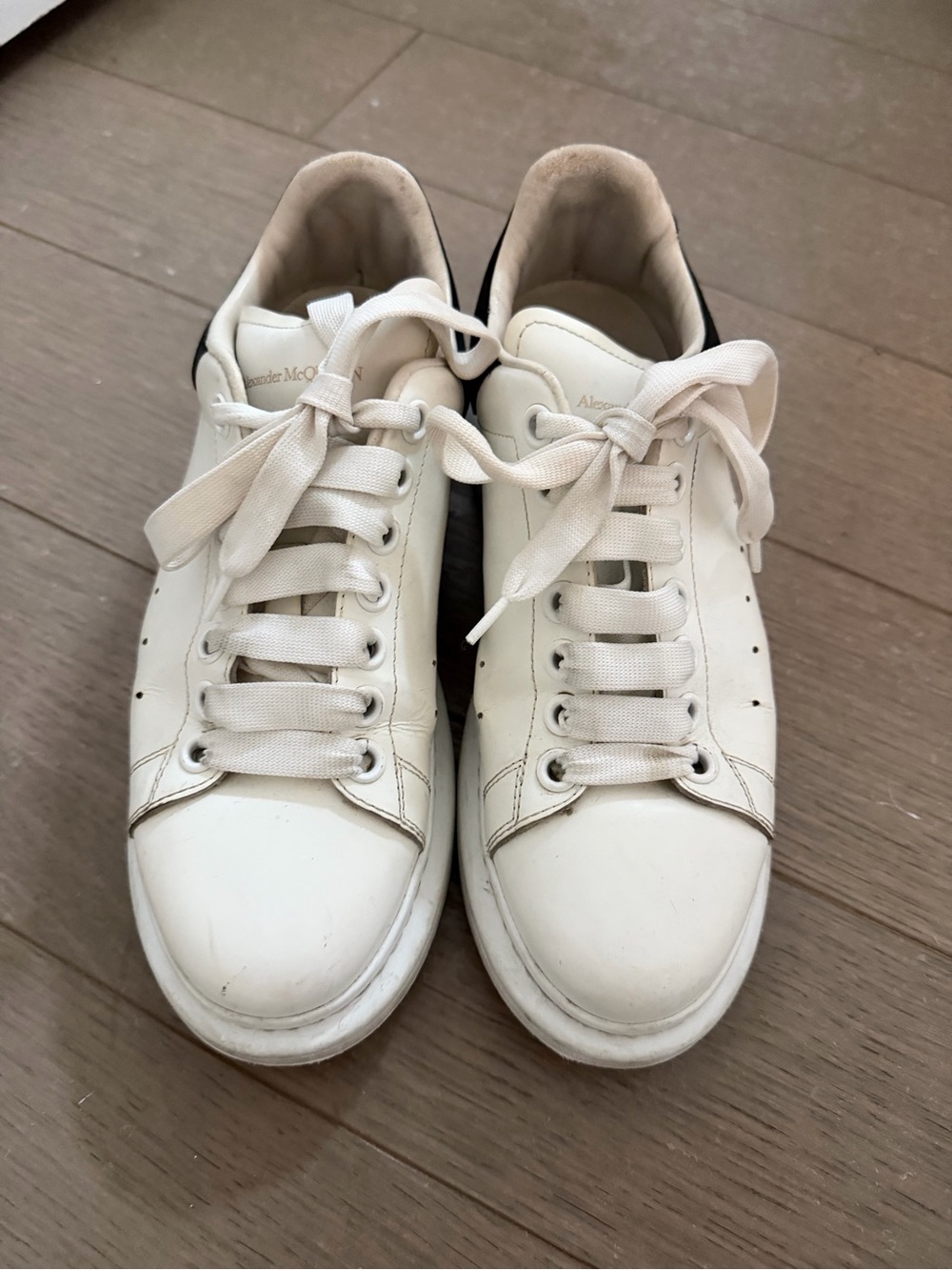 Alexander McQueen White Leather Sneakers with Black Heel Accent 38.5